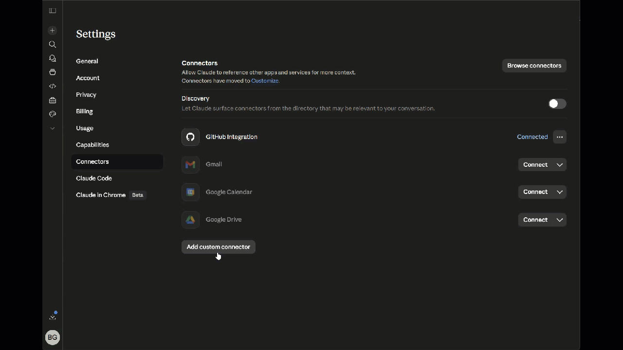 Adding Open Context as a custom connector in Claude