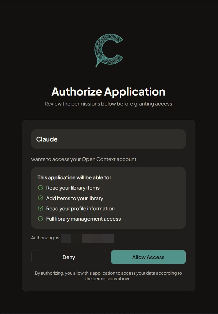 Authorizing Claude to access your Open Context account