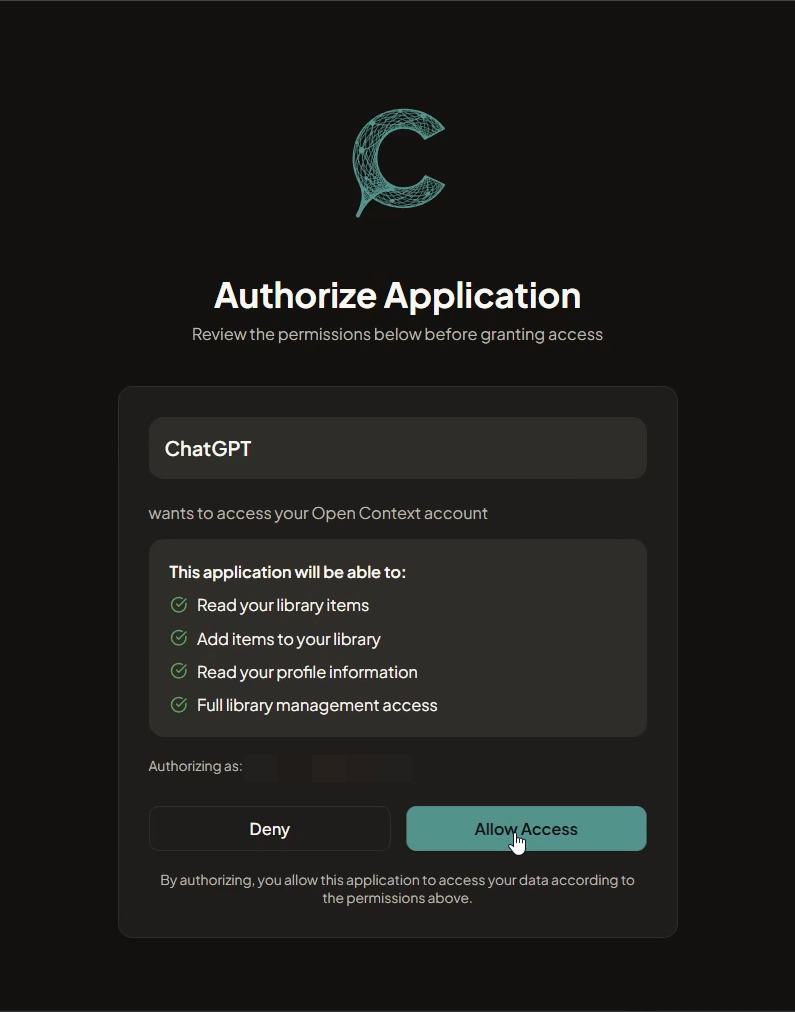 Authorizing ChatGPT to access your Open Context account